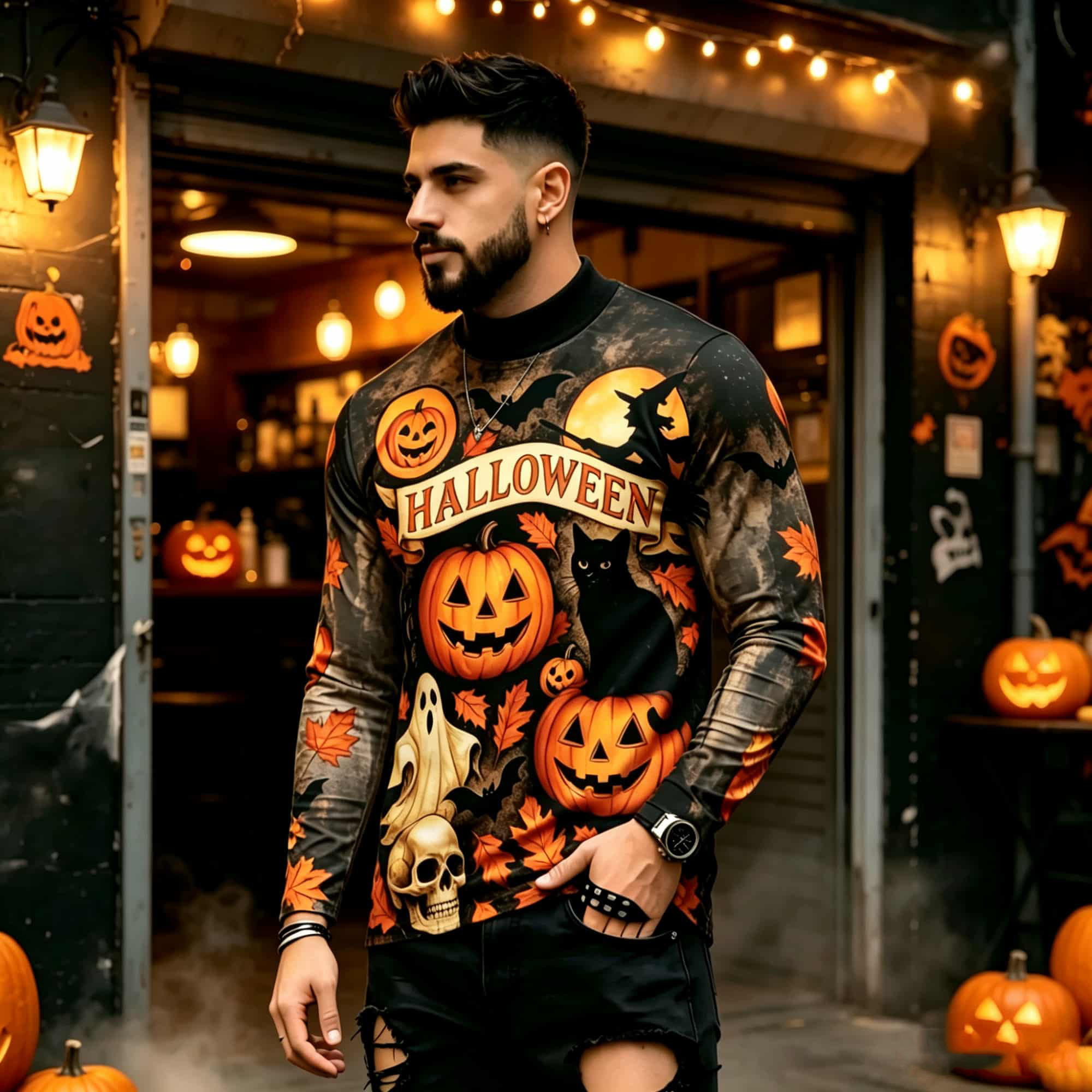 Mens Fashion Top - Casual Fashion Street Style Halloween Printed