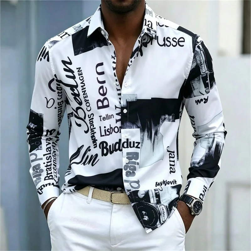 Men's Printed Long-sleeve Shir - Mens Fashion Casual ulasan dan harga