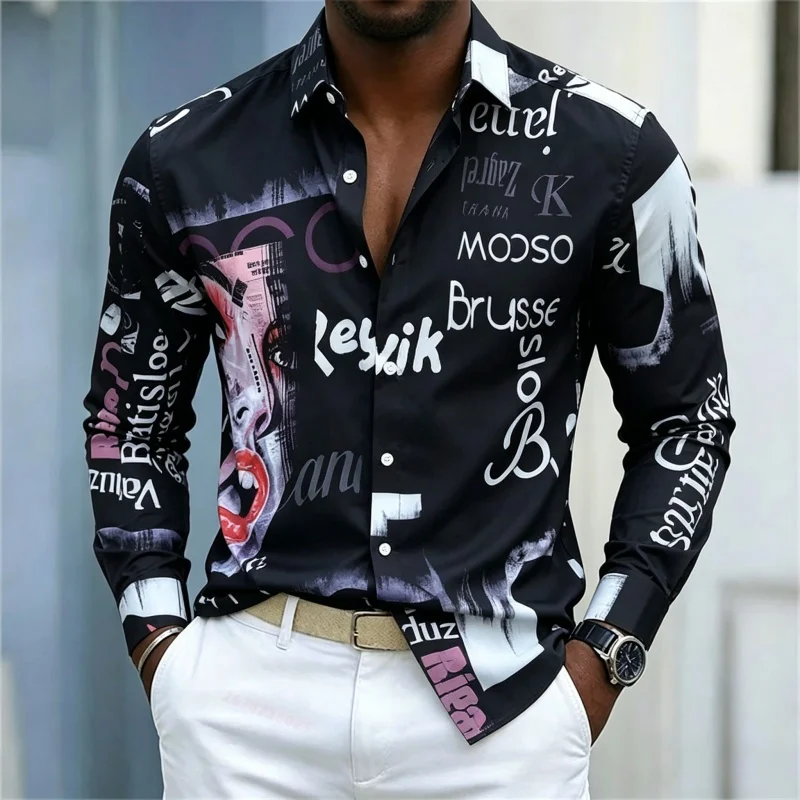 Men's Printed Long-sleeve Shir - Mens Fashion Casual ulasan dan harga