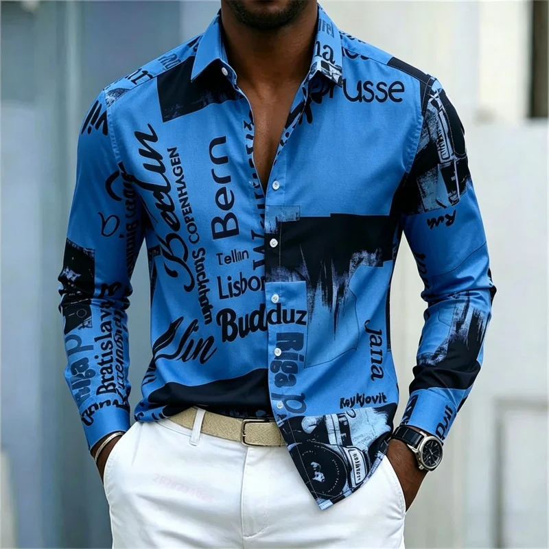 Men's Printed Long-sleeve Shir - Mens Fashion Casual ulasan dan harga