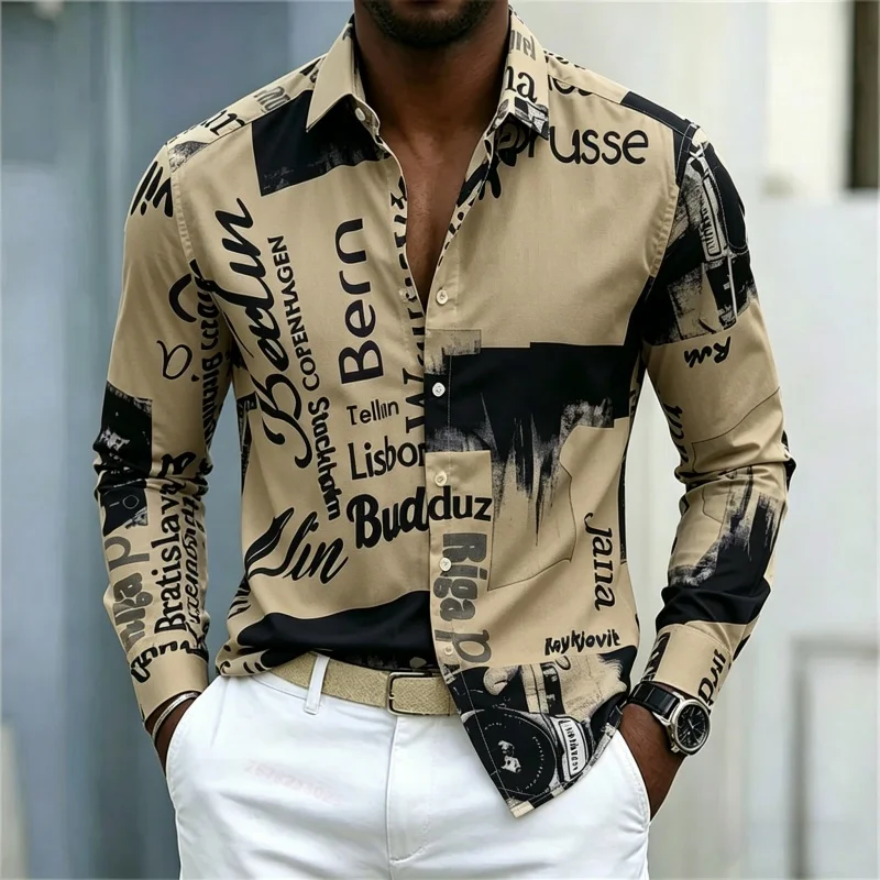 Men's Printed Long-sleeve Shir - Mens Fashion Casual ulasan dan harga