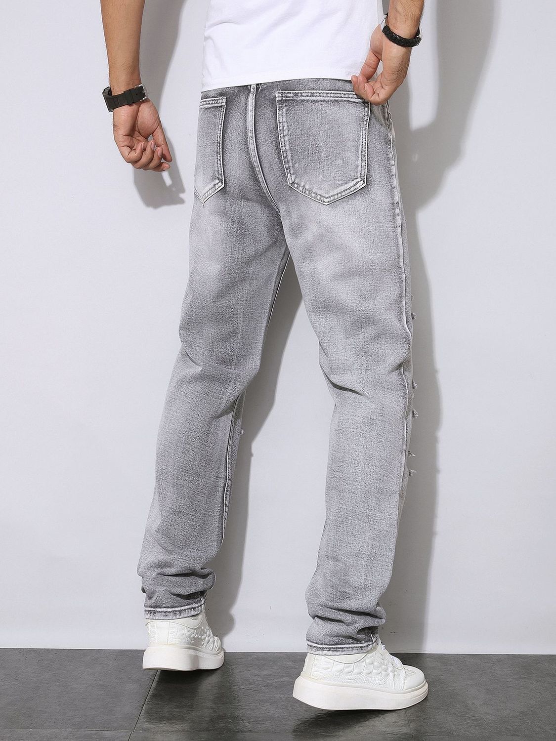 Mens Autumn Winter Distressed  - Men'S Fashion Grey Jeans ulasan dan harga