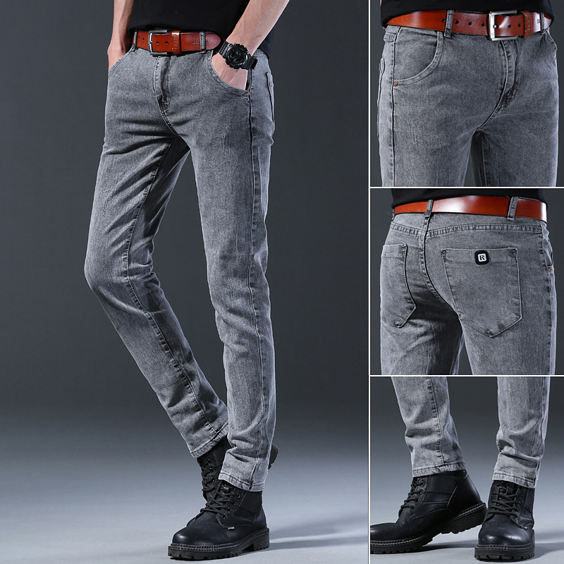 Men's Slim Elastic Grey Jeans  - Men'S Fashion Grey Jeans ulasan dan harga