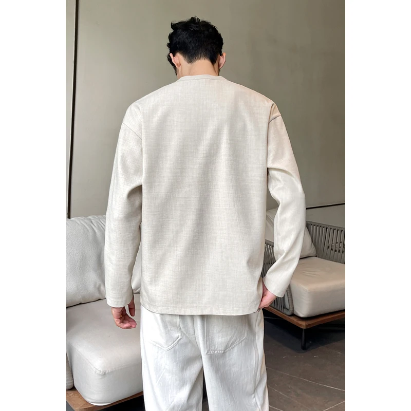 Mens Casual Faux Linen Henley  - Mens Fashion Casual ulasan dan harga