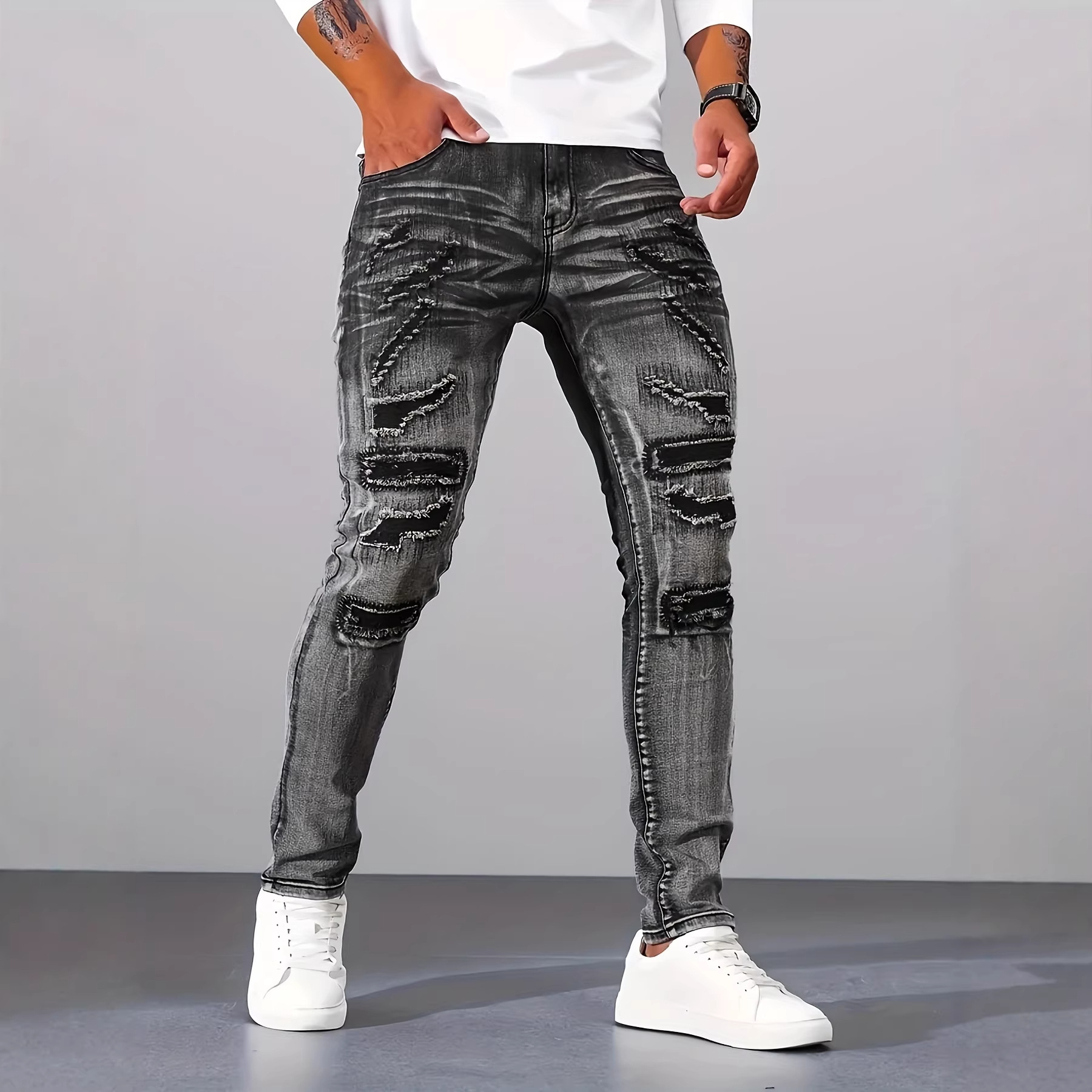 Men Grey Slim Simple Casual Da - Men'S Fashion Grey Jeans ulasan dan harga