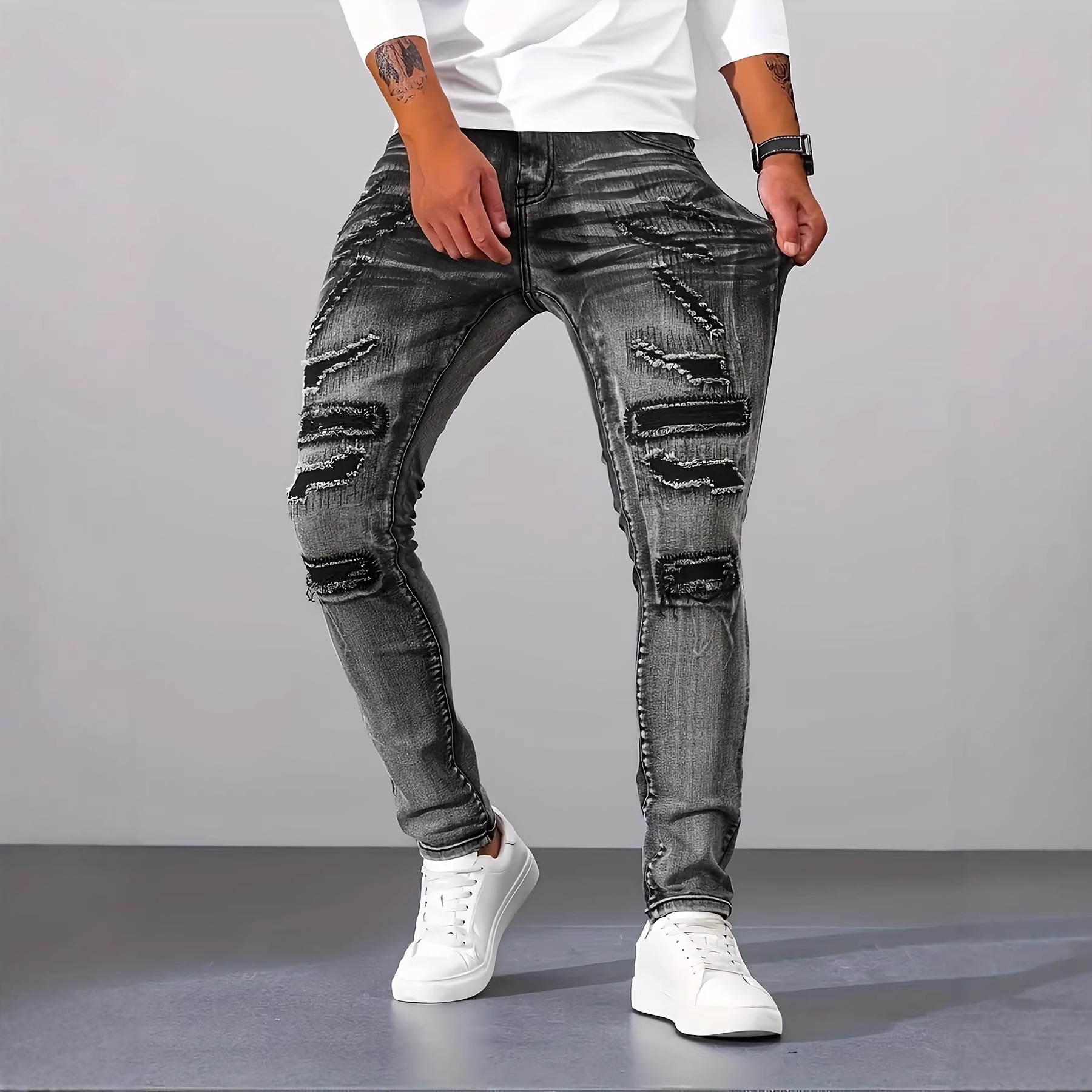Men Grey Slim Simple Casual Da - Men'S Fashion Grey Jeans ulasan dan harga
