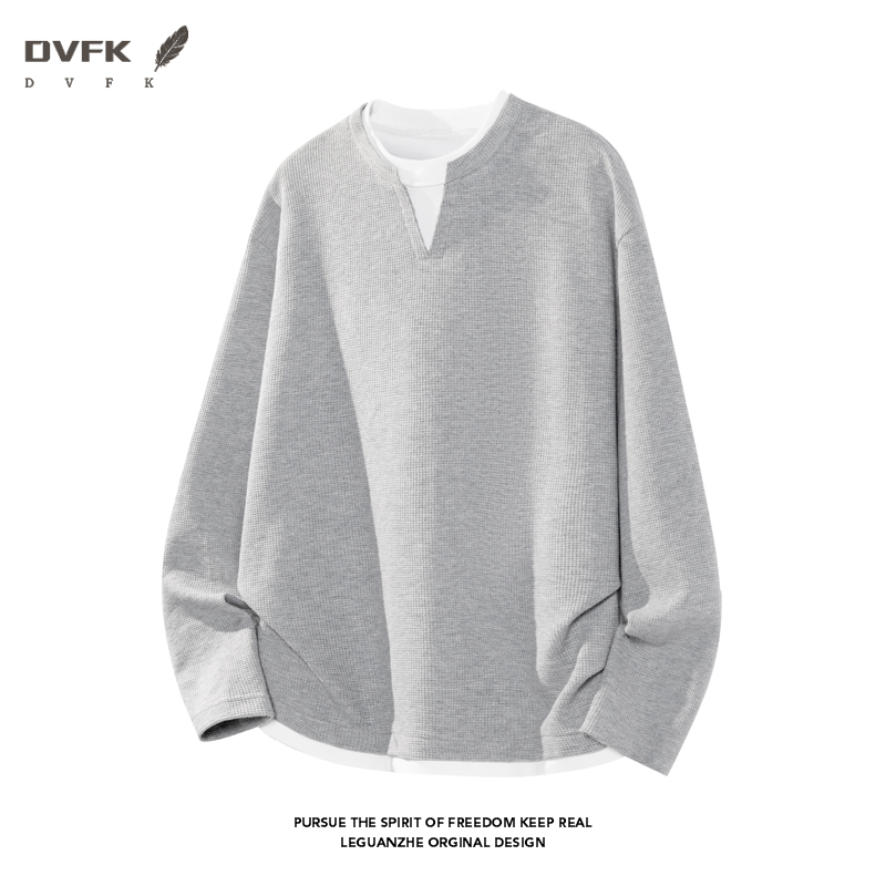 Men Fake Two Piece Long Sleeve - Mens Fashion Casual ulasan dan harga