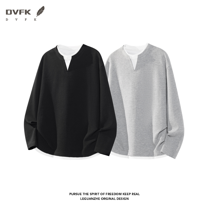 Men Fake Two Piece Long Sleeve - Mens Fashion Casual ulasan dan harga