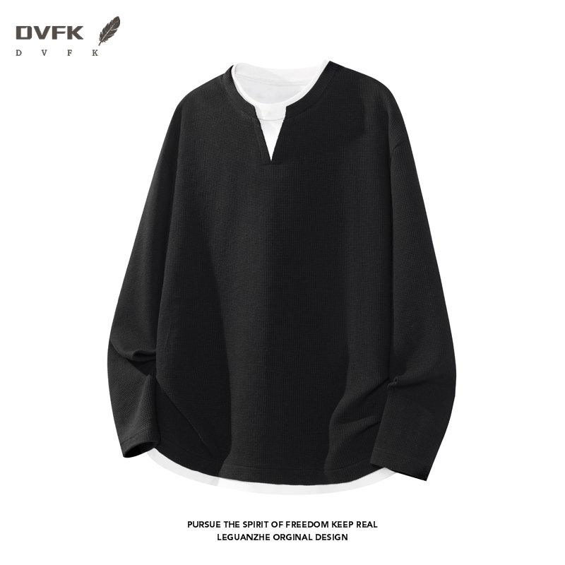 Men Fake Two Piece Long Sleeve - Mens Fashion Casual ulasan dan harga