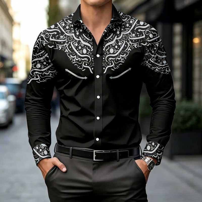 Black and White Contrast Print - Mens Fashion Casual ulasan dan harga