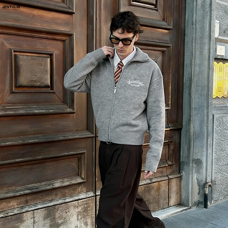 Retro Spliced ​​Zipper Knitted - Mens Fashion Mullet ulasan dan harga